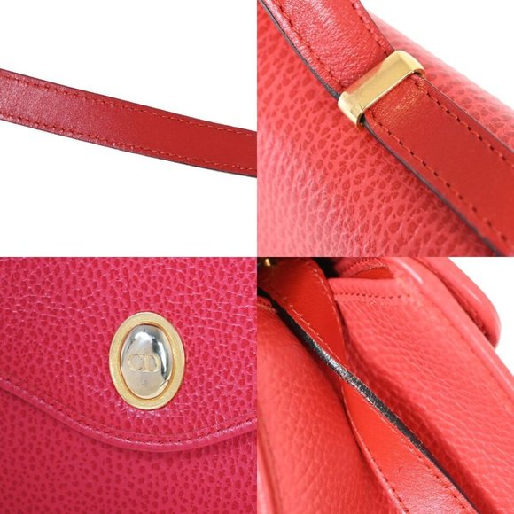 (D393) CHRISTIAN DIOR Logo 2Way Shoulder Hand Bag Leather Red - Picture 6 of 9